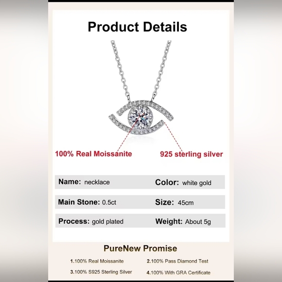 Pure New Devil Eye Moissanite Necklace women - Picture 9 of 13